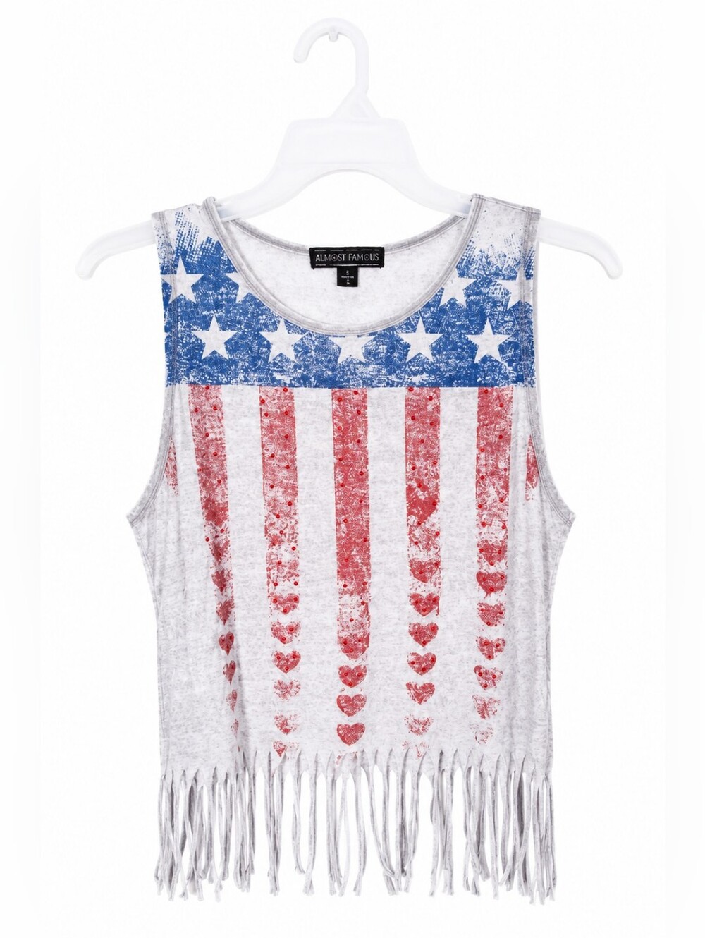 Almost Famous Red White Blue Fringe Flag Tank